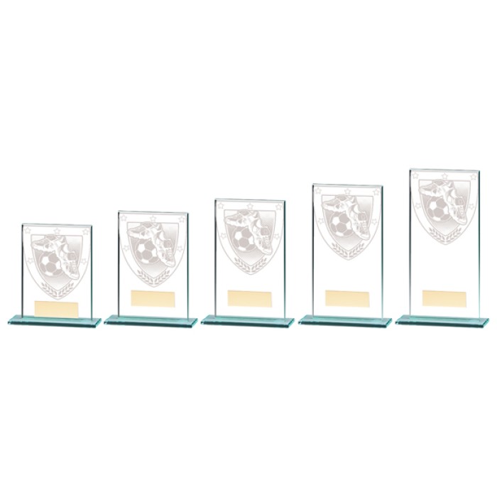 MILLENNIUM BOOT & BALL FOOTBALL GLASS TROPHY -  6 SIZES - 8CM-18CM